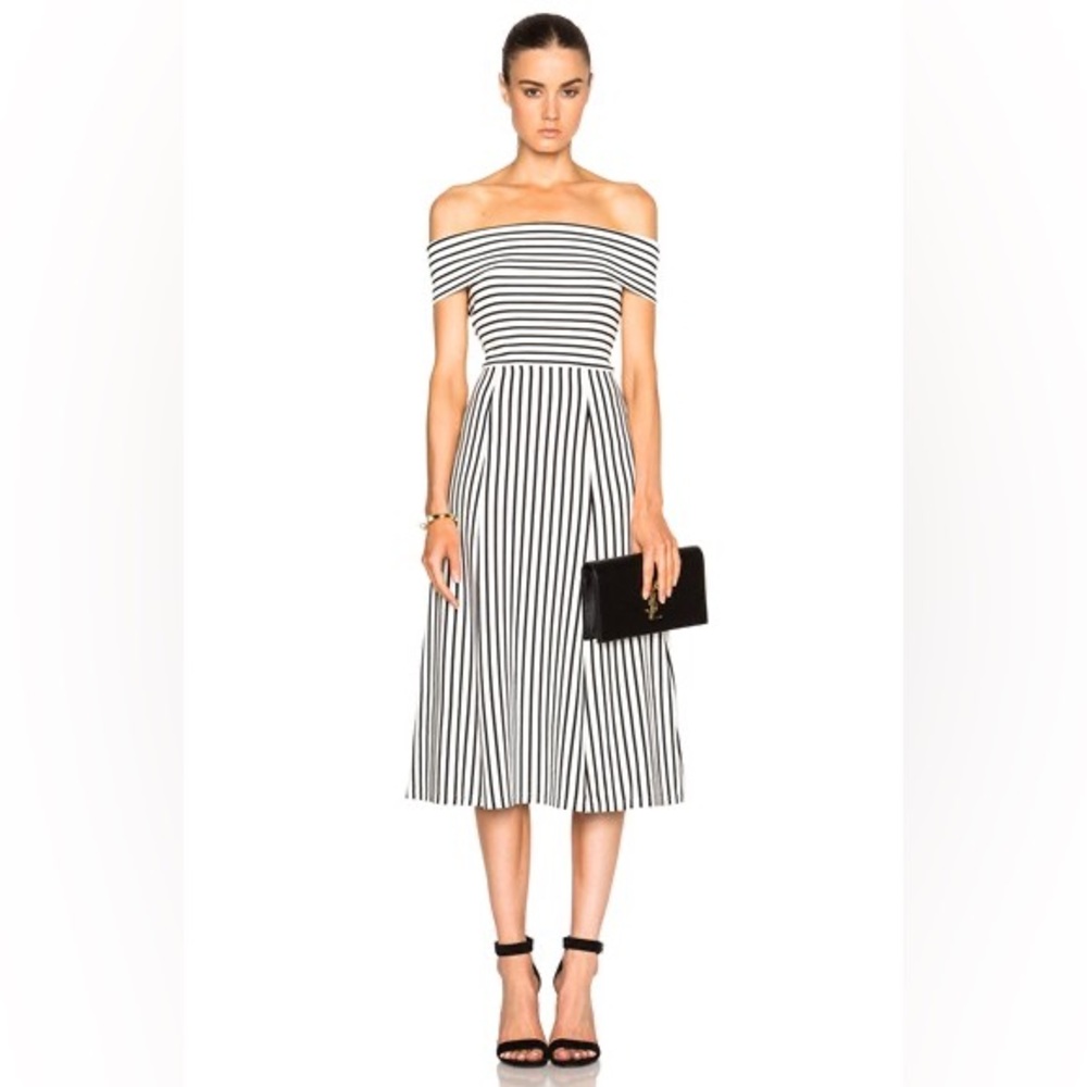 10 Crosby Derek Lam Black and White Striped Midi Dress size M